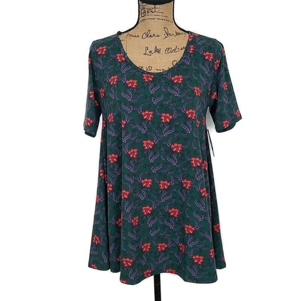 NWT Lularoe Womens sz XS Perfect T Shirt Short Sleeve Scoop Neck Green Floral